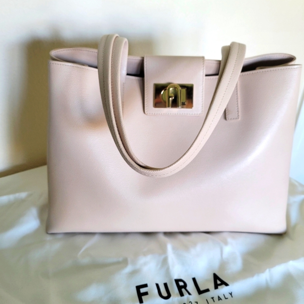 Furla Cream Leather Tote Bag